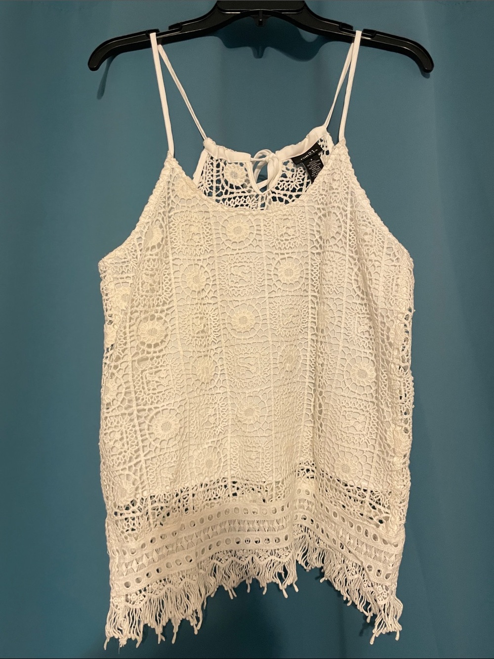 Rue21 White Crochet Fringe Cami Top